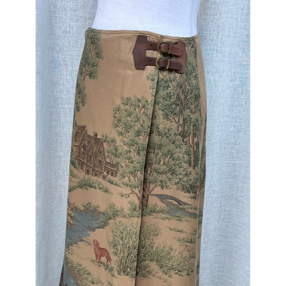 1990 Lauren Ralph Lauren wrap skirt with countryside landscape scenes print - Picture 3 of 9